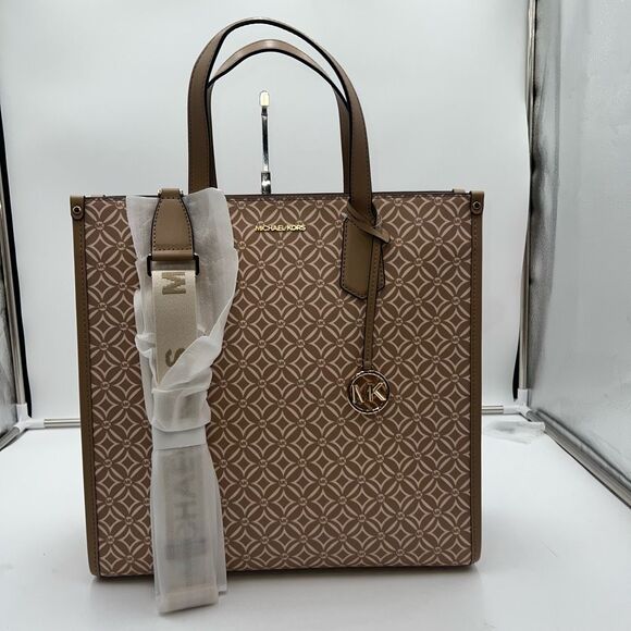 Michael Kors Large Signature Logo Tote Bag Maple Camel Light Brown Tan Purse - Picture 2 of 12